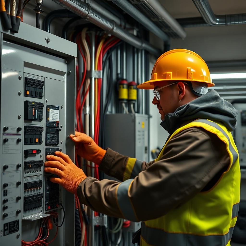 Master electrician working on a modern residential electrical panel
